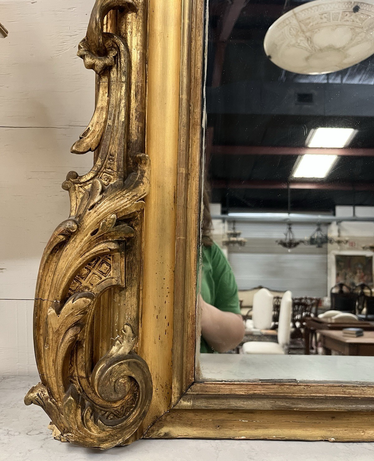 Antique Large Gilt Gold Over Mantle French Louis XVI Mirror 70" x 56"