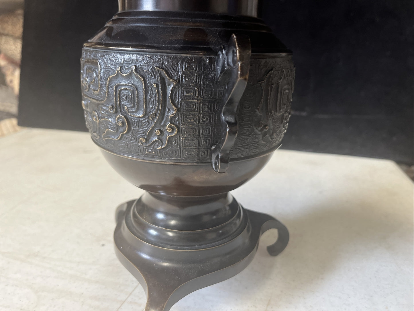 Japanese Bronze Lidded Ikebana Usubata Thin Flower Vase Incense Burner