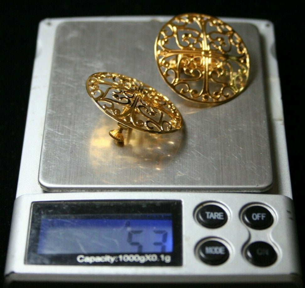 1980s Napier Filgree Round clip screwback earrings Goldtone 1.5"