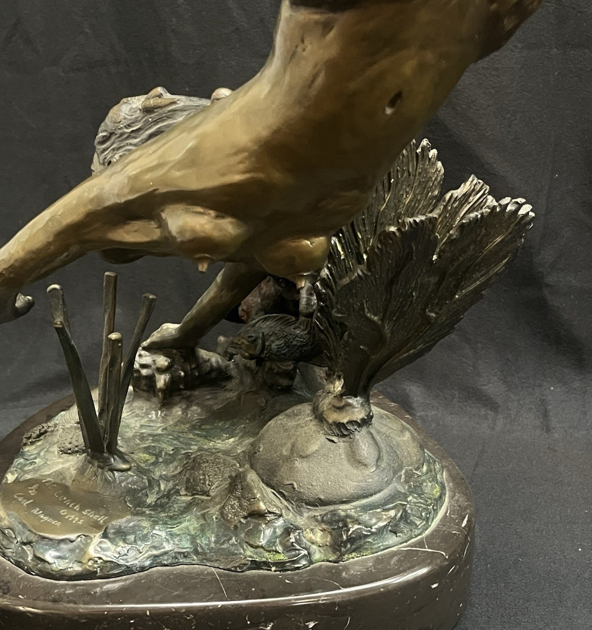 PB7 "The Conch Shell" by Carl Wagner Bronze Statue w/ Marble Base 23.25"