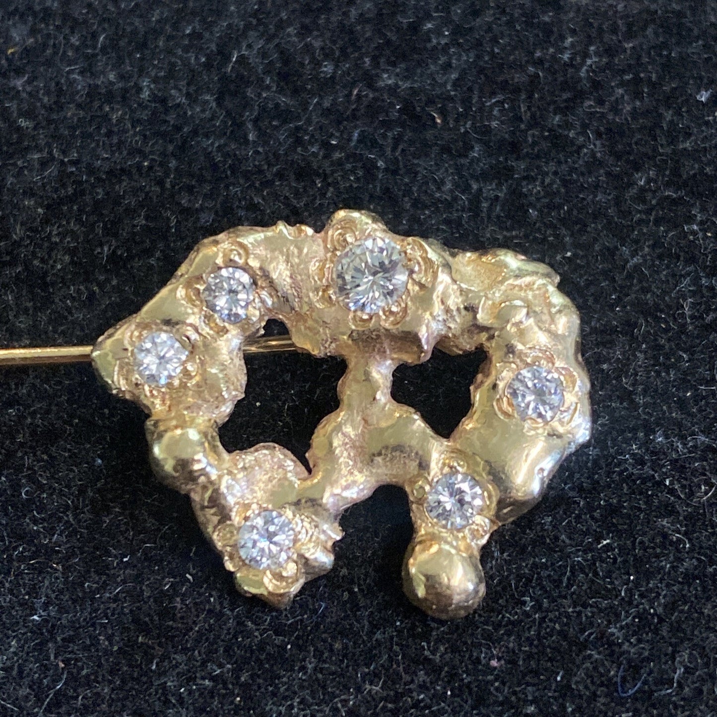 14K Yellow Gold with Real Diamonds Nugget Brooch Pin 4.7g TESTED
