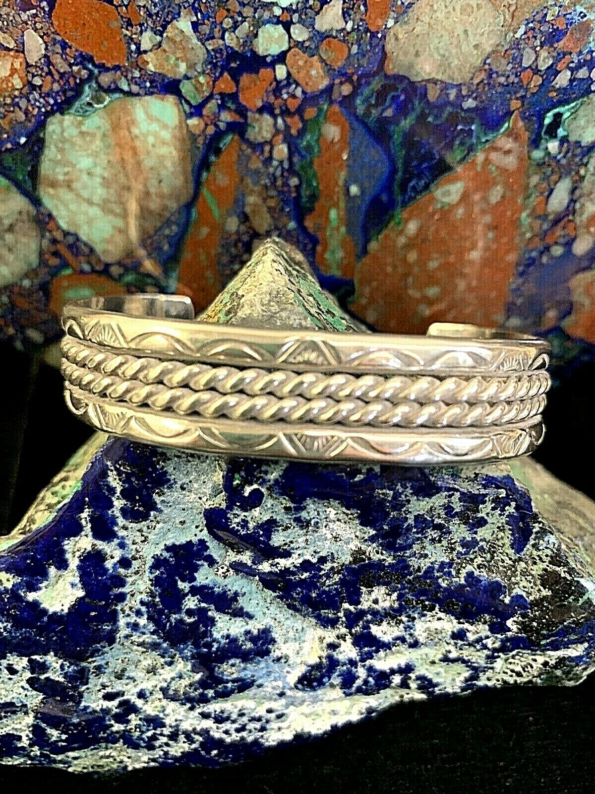 Navajo Sterling Silver Cuff Bracelet Twisted Wire Cable Southwestern Vtg