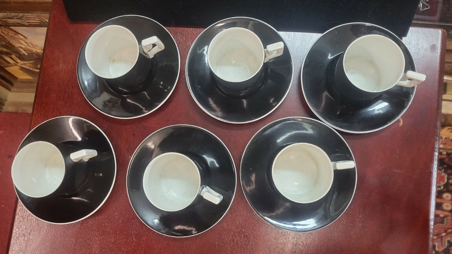 Czechoslovakia Demitasse Cup & Saucer  6 sets  Art Deco Black & White Espresso