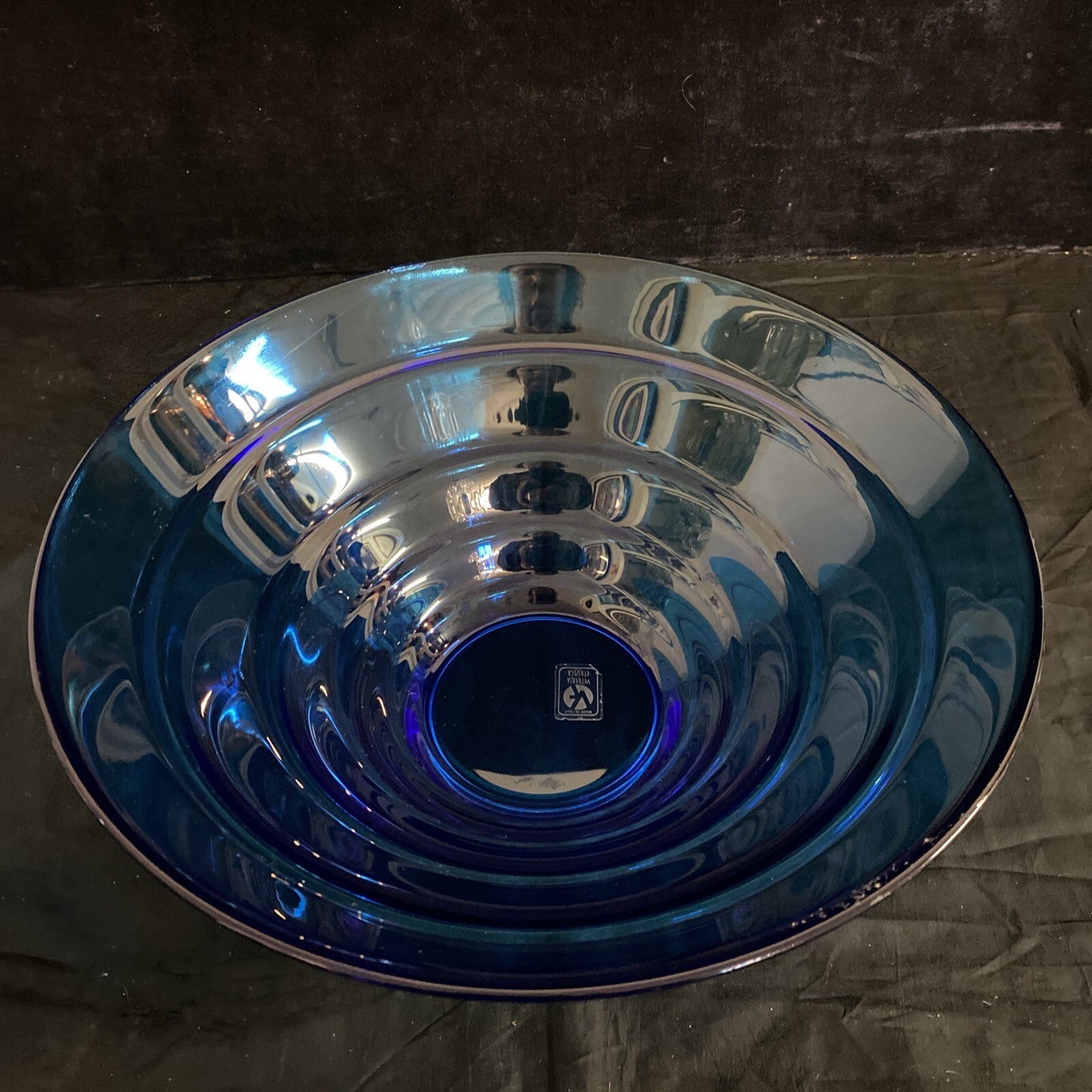 Vetreria Etrusca Italy Tiered Glass Cobalt Blue 12" Serving Bowl orig sticker