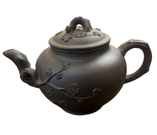 Signed Chinese Yixing Zisha Clay Handmade Longevity Cherry Tree Motif Teapot