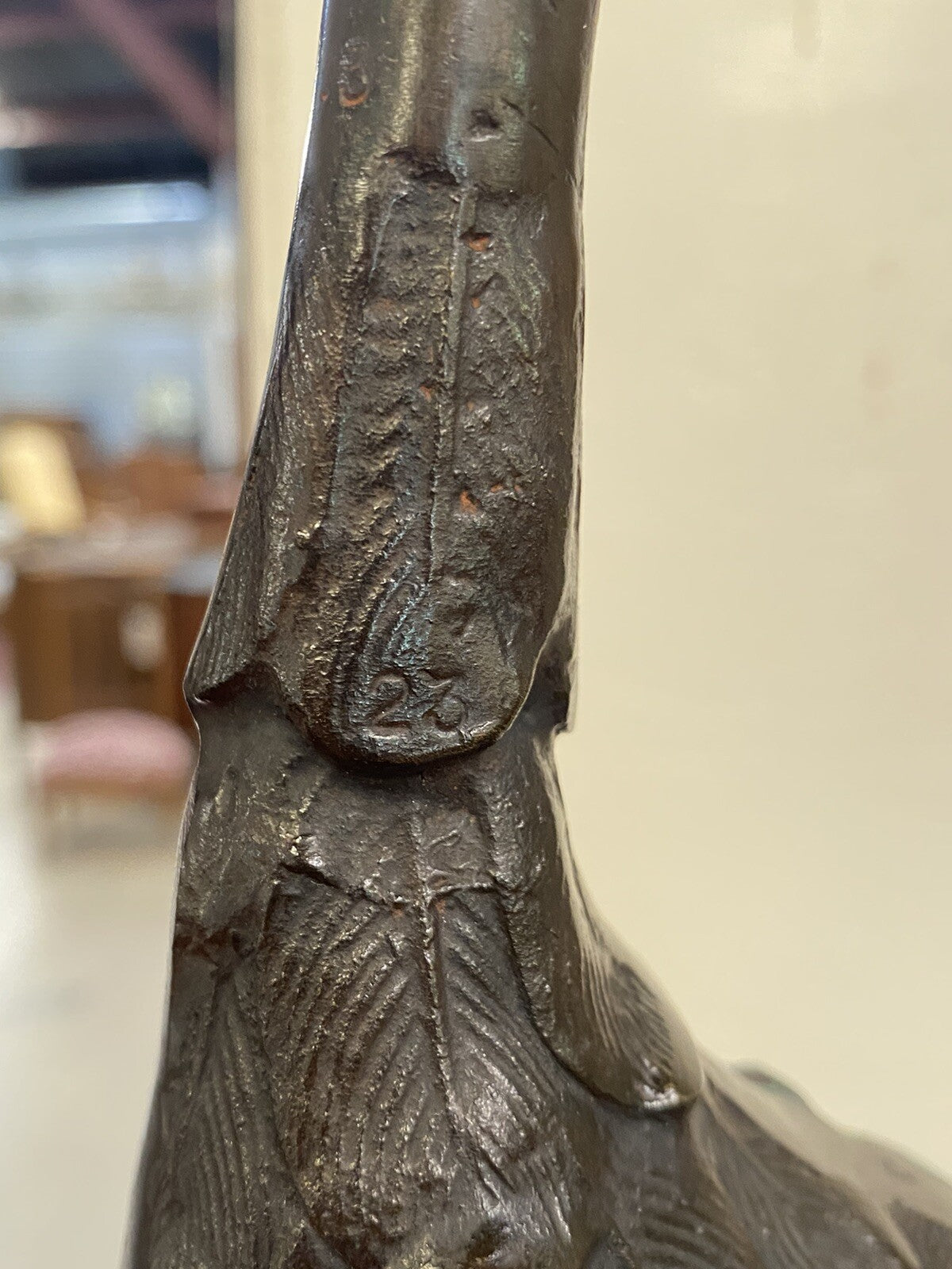 Antique Japanese Meiji Style Bronze Crane Bird Sculpture