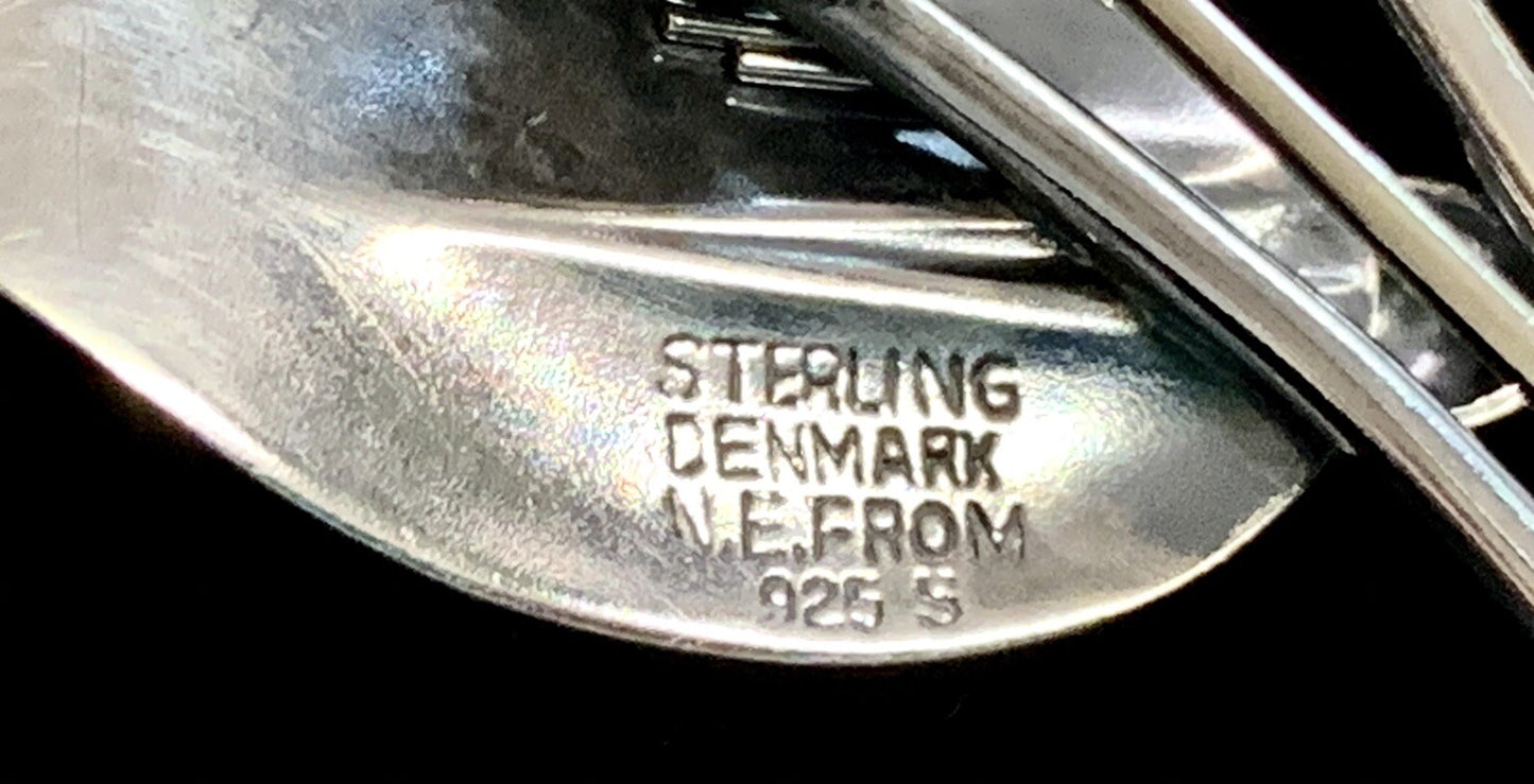 Vintage N E From Sterling 925 Denmark Three Leaf & Berries Brooch Pin