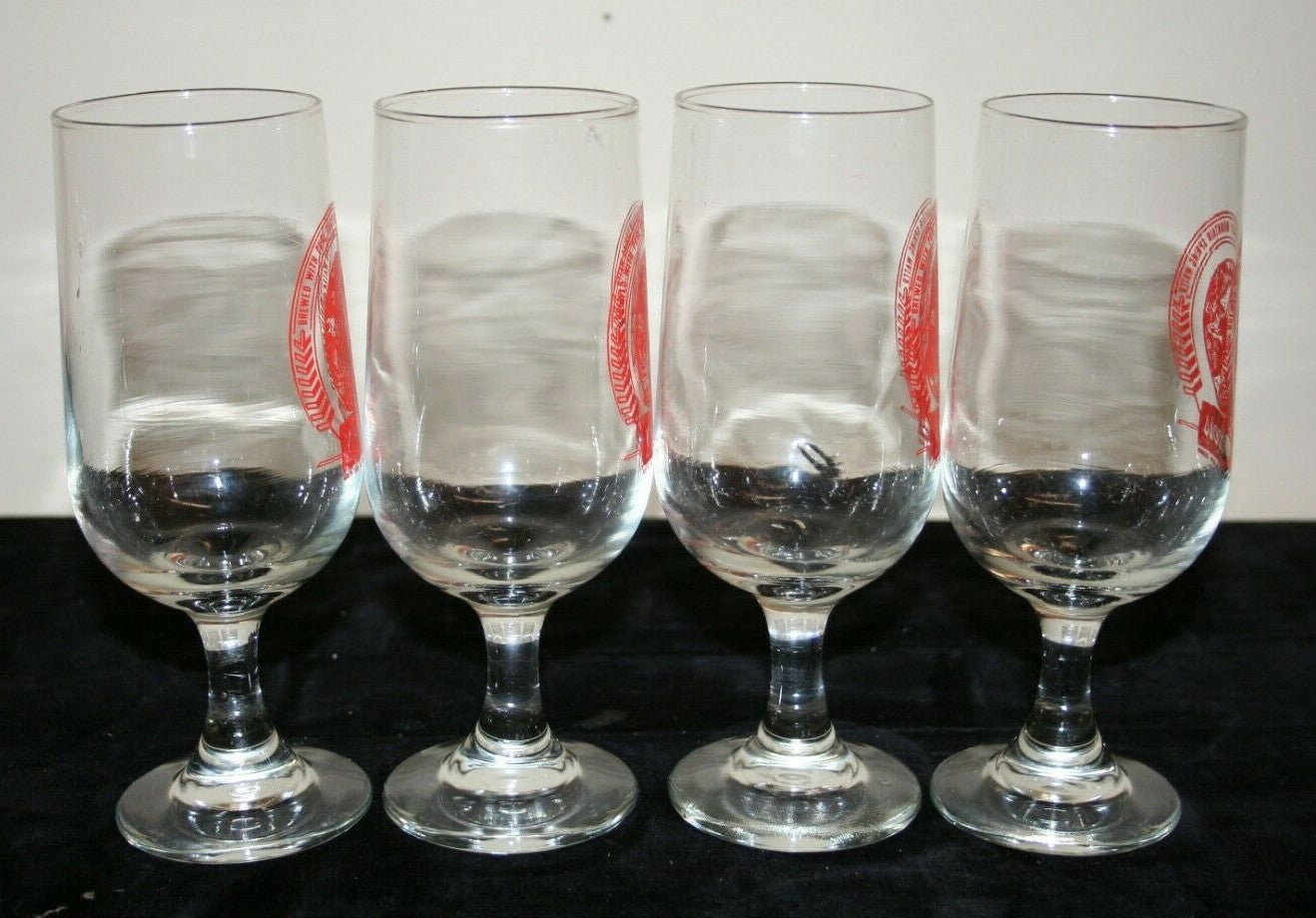 SET OF 4 COORS BEER GLASSES GOBLETS STEMMED 7" Glass 10 oz Red Logo Orig Box