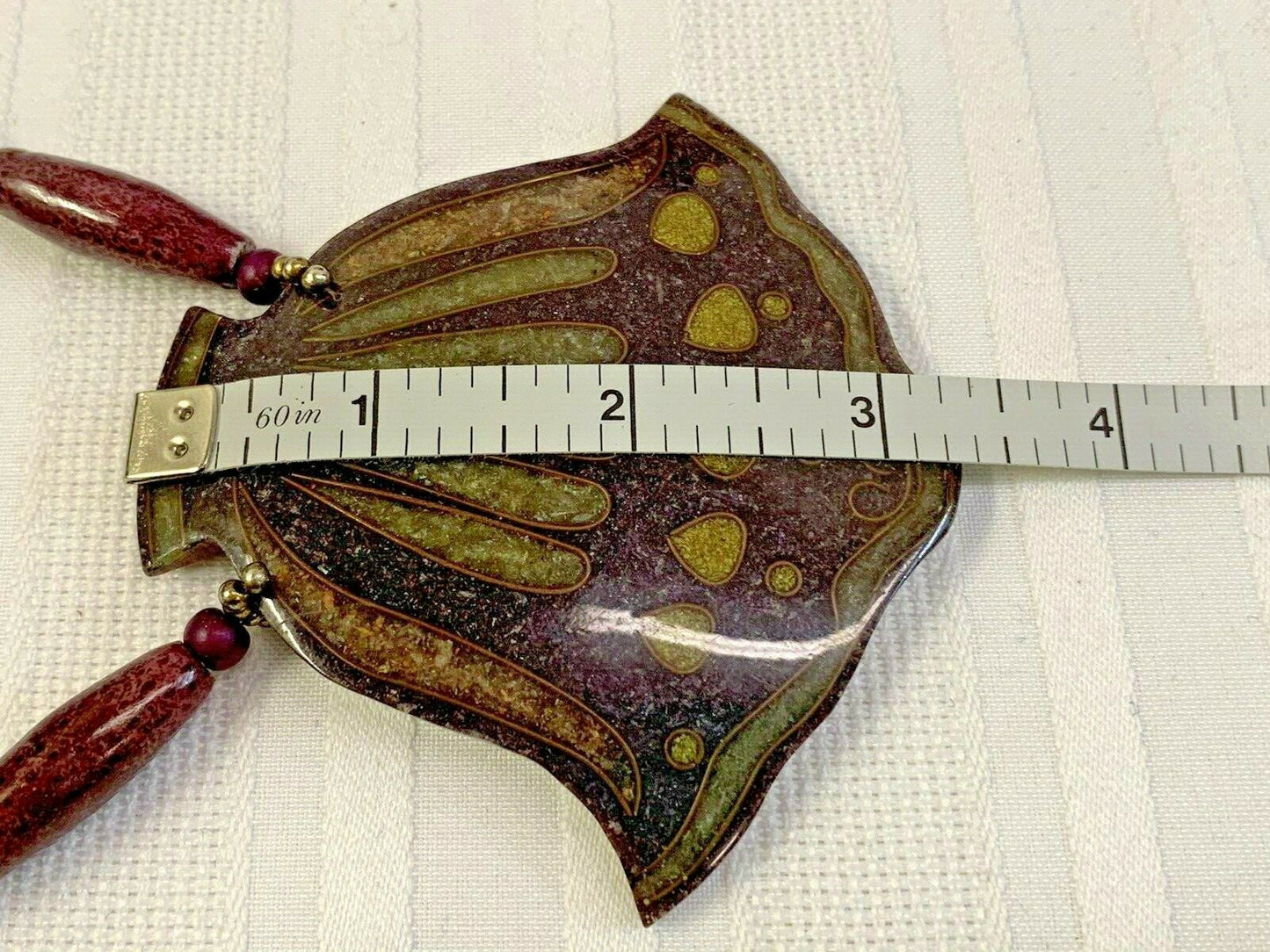 Inlaid Epoxy Green Resin Flower Necklace Beads Real stone burgundy Beads Vintage