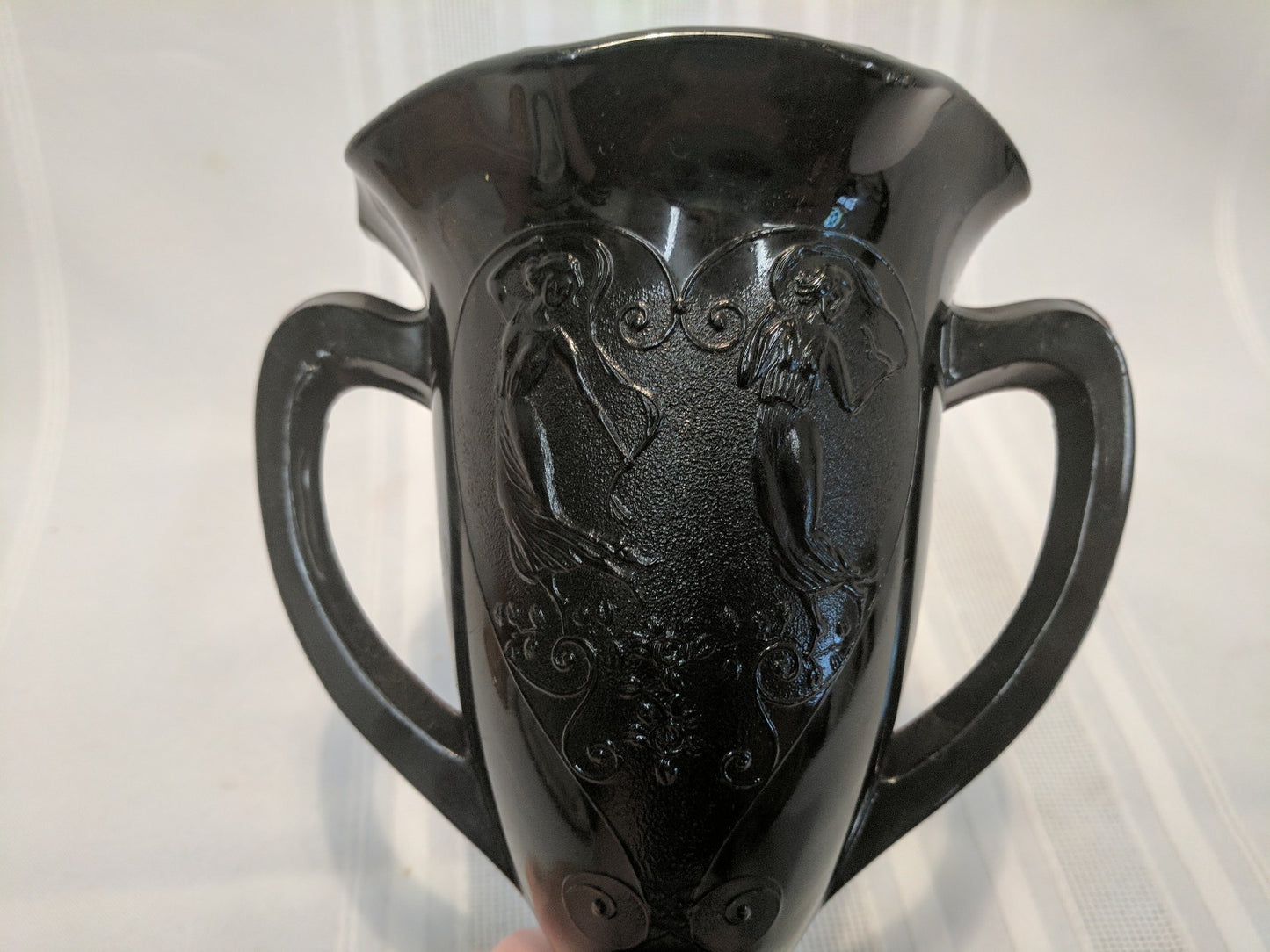 Vintage L.E. Smith Black Amethyst Glass  2 Handled Urn or Vase 1930's Very Nice!