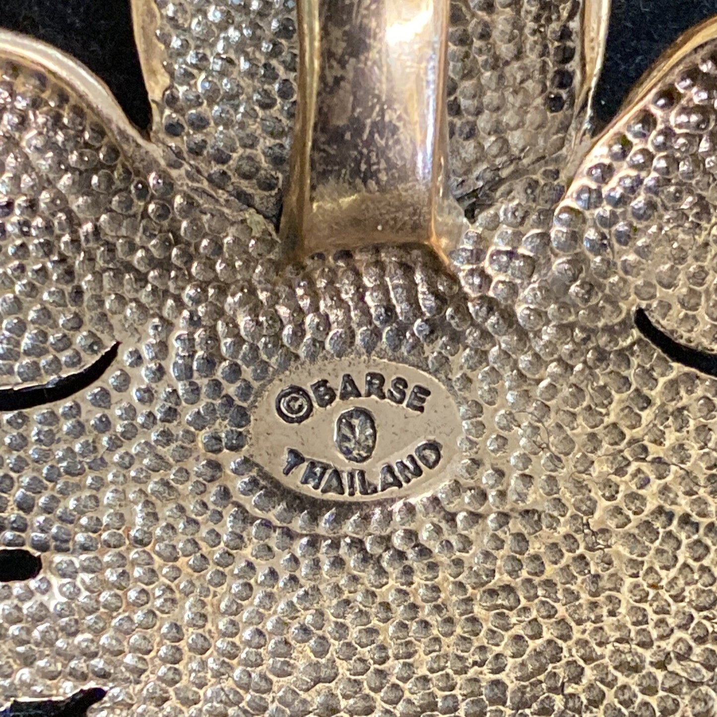 Signed BARSE Thailand Heart Shaped Bronze Pendant 2 3/4" Floral Filigree