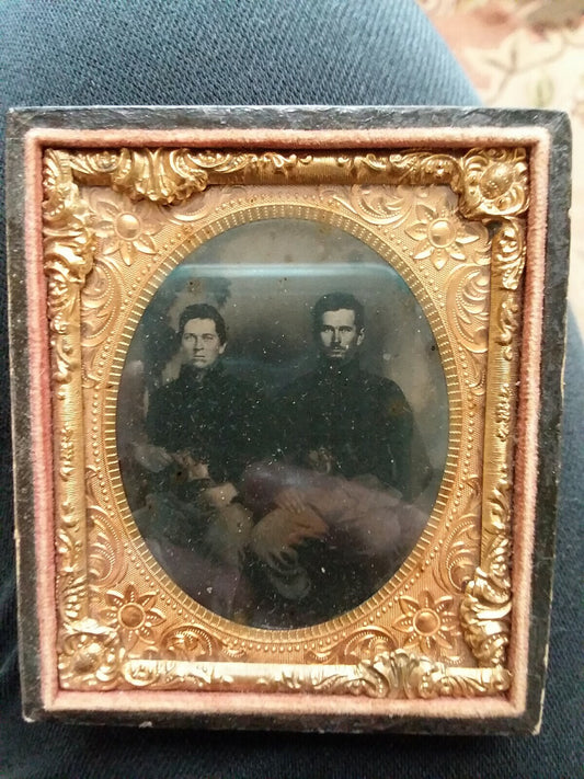 Daguerrotype Photograph Vintage  Gunslinger Soldiers Two Men Guns in Belt