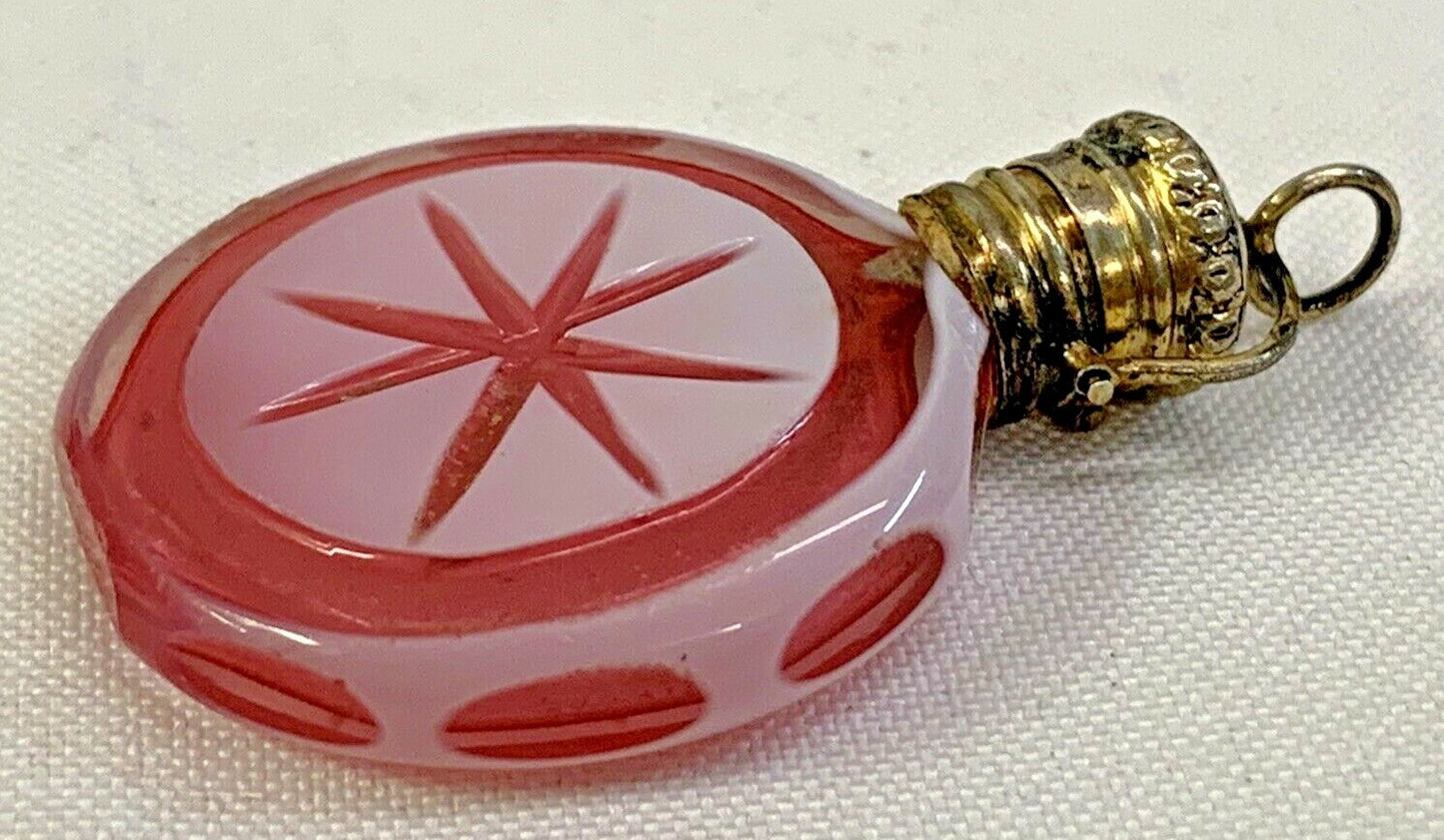 Antique 1880 Miniature French Cranberry Chatelaine Perfume Scent Bottle Sterling