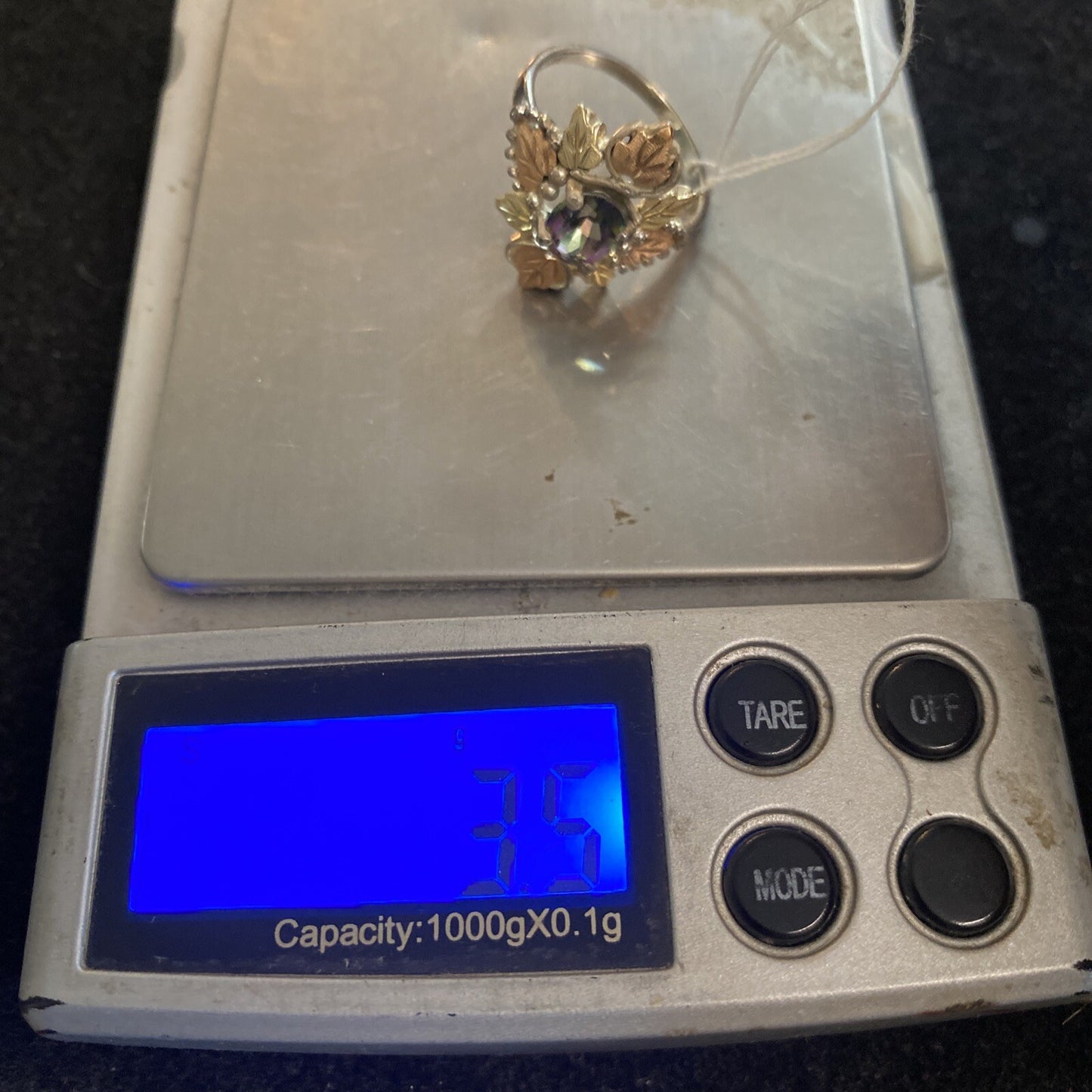 Sterling Silver 925  & Rose Gold Mystic Topaz Stone Leaf Ring Sz6.75 JM13