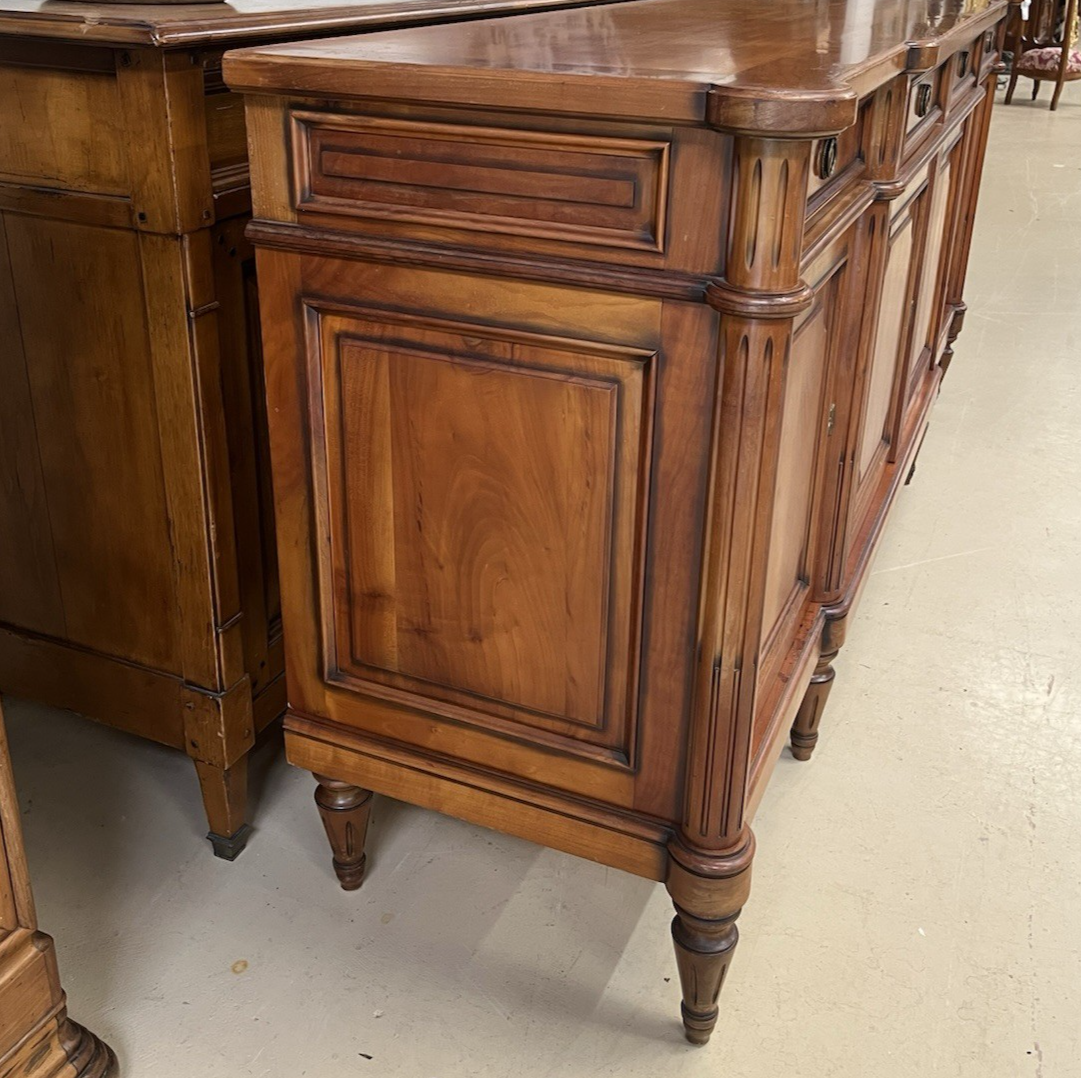LOUIS XVI STYLE FRUITWOOD BREAKFRONT SIDEBOARD 86.5"