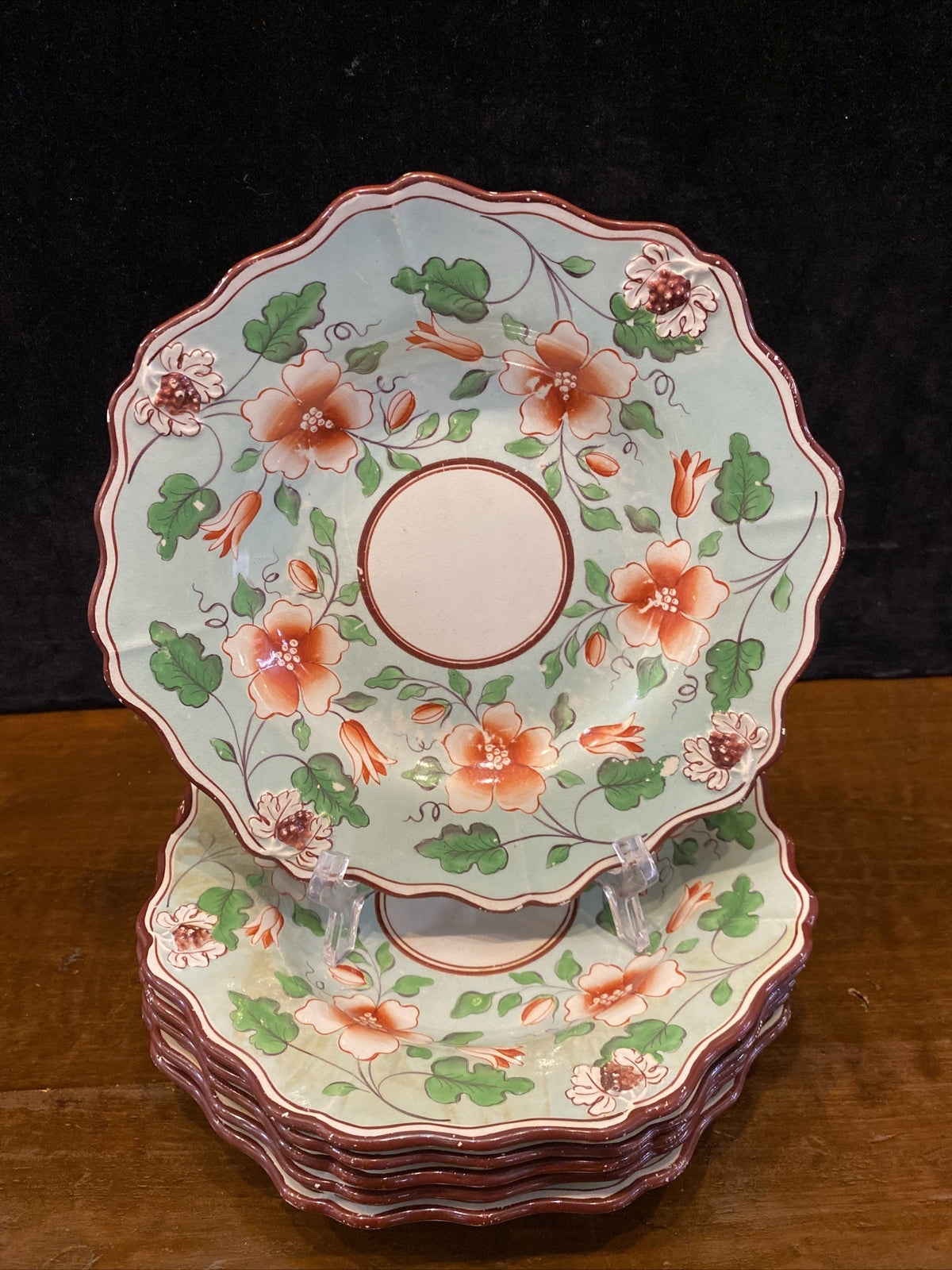 Rare English Copeland Antique Floral Dessert Plate Set Of 6