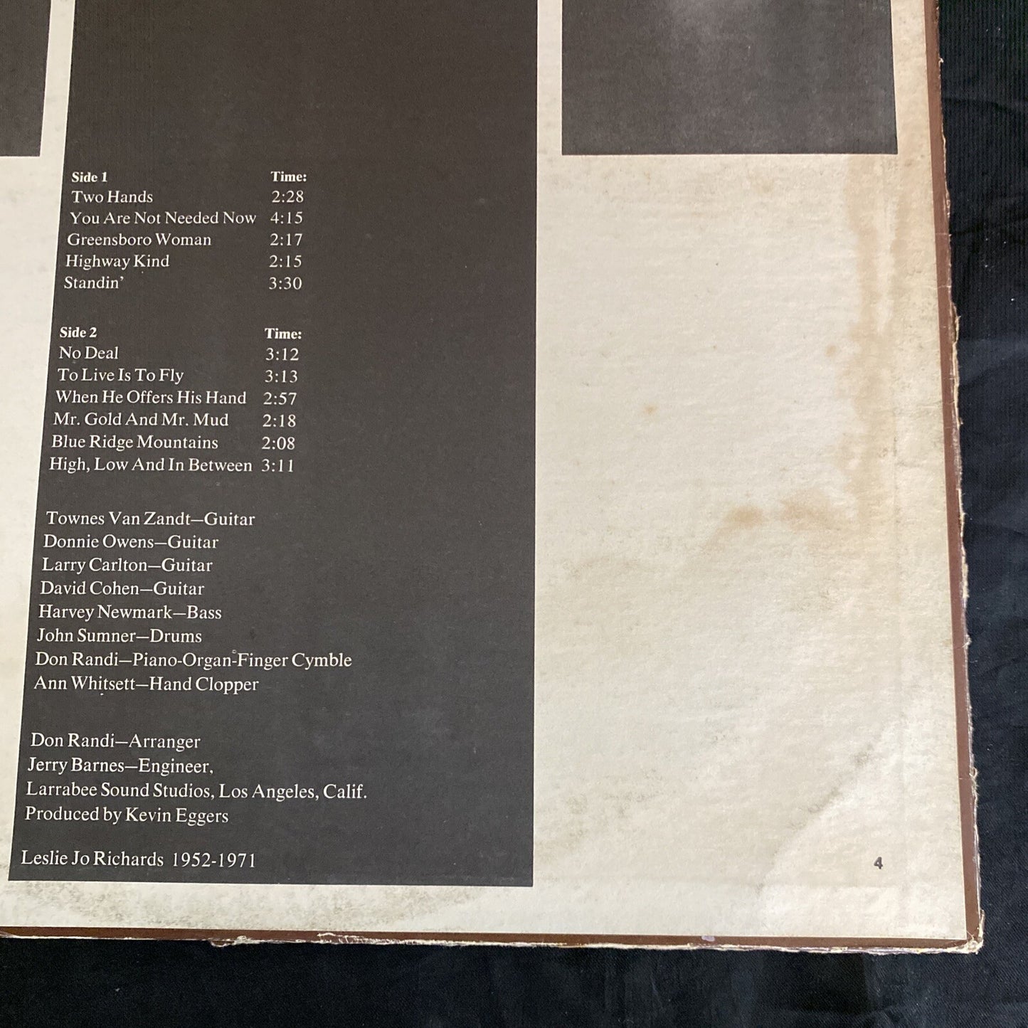 RARE! PROMO TOWNES VAN ZANDT High Low and In Between Terre Haute Poppy PYS-5700