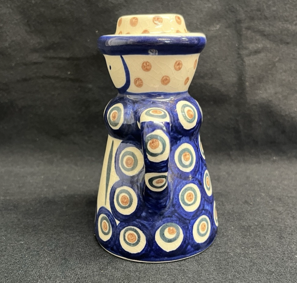 Boleslawiec Polish Pottery Lady Candle Holder, Peacock Pattern, 5.25 in