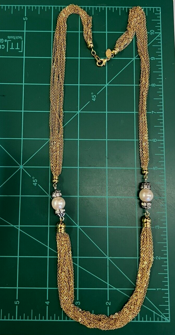 Vintage Necklace, Multi Strand, Faux Pearls with Rhinestones, PARK LANE