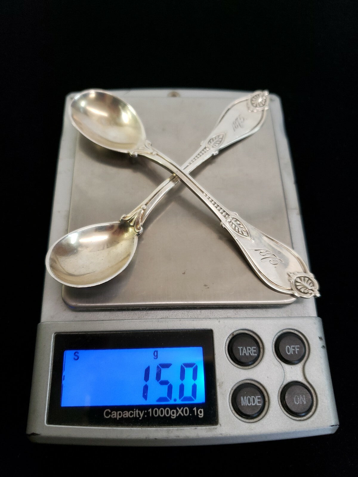 Armor by Whiting Pair Sterling Silver Salt Spoons Mono 1875 GW bowls