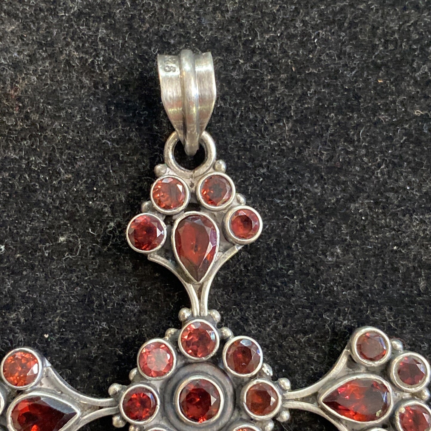 Sterling Silver 925 Garnet Stone Cross Pendant 20g