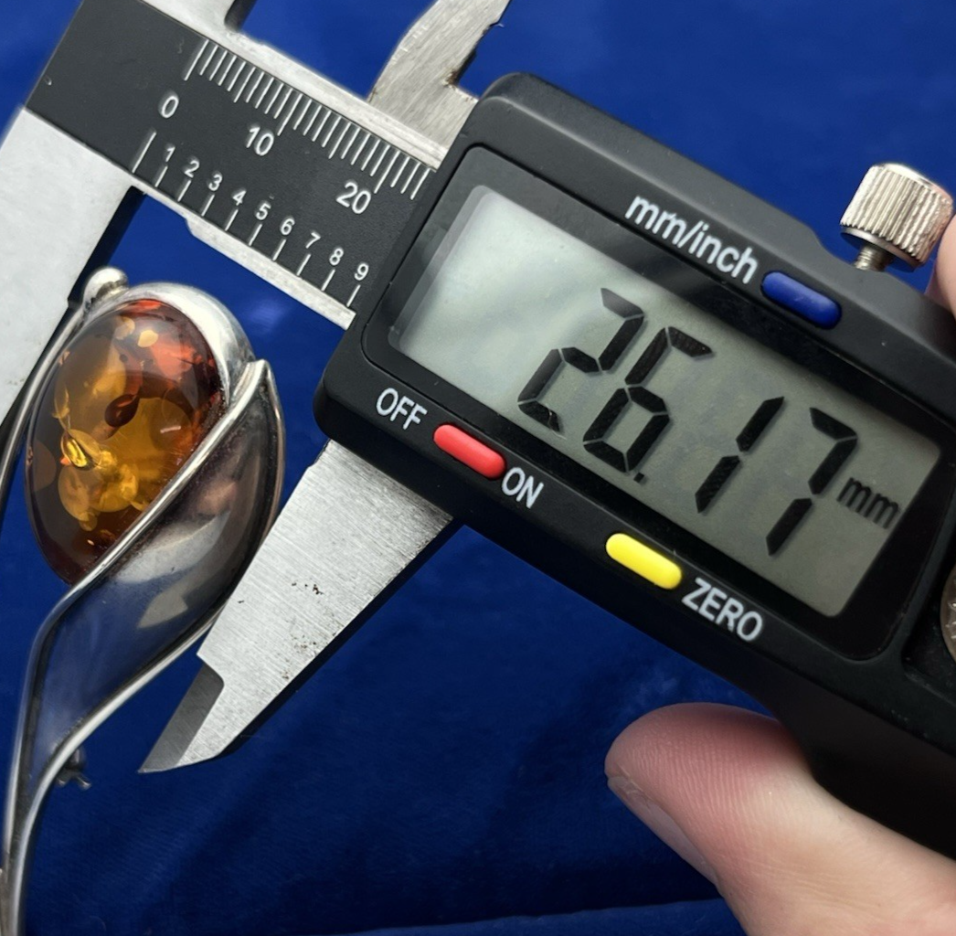 Vintage Polish Amber Sterling Silver (.925) Abstract Flower Brooch Pin 11.3g