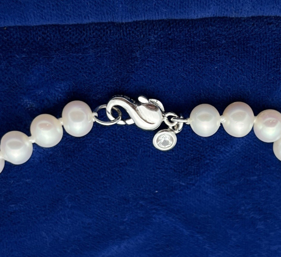 Kay Jewelers Sterling Cultured Pearl 17.25" Necklace w/ Lab Created Sapphires