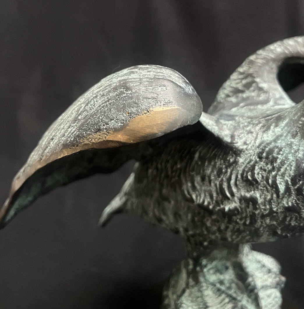 SPI Home Gallery Bronze Pelican Eating Fish Sculpture w/ Marble Base 15" PB2