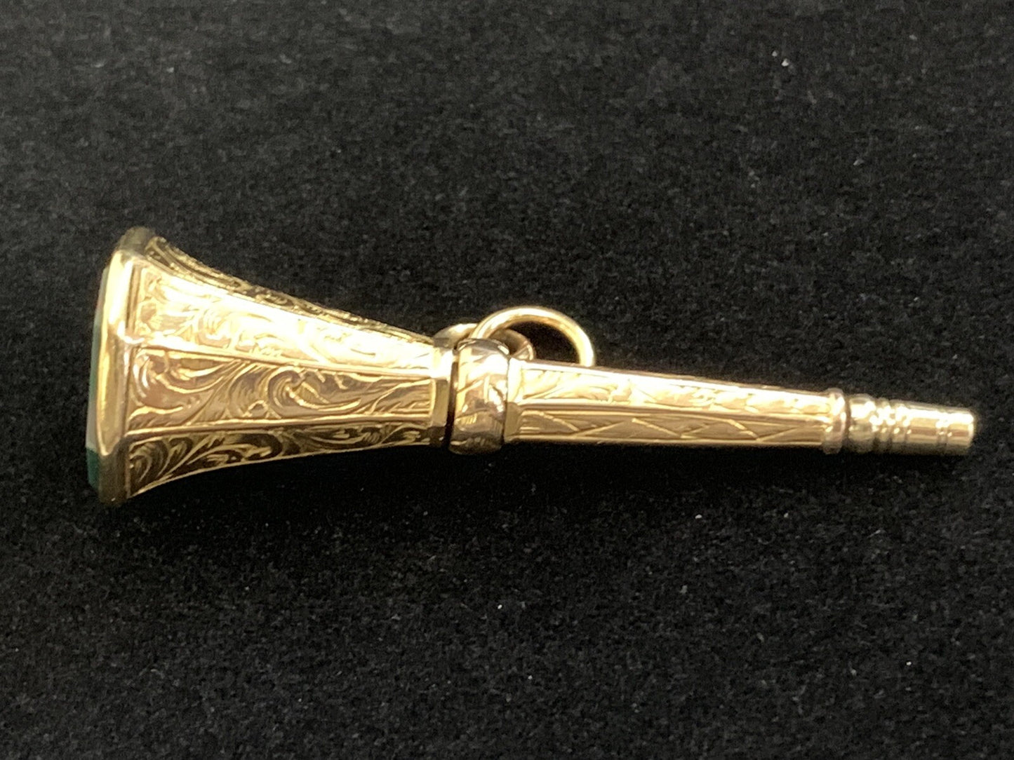 Antique Victorian Bloodstone Watch Key  Yellow Gold Beautiful Chasing Work