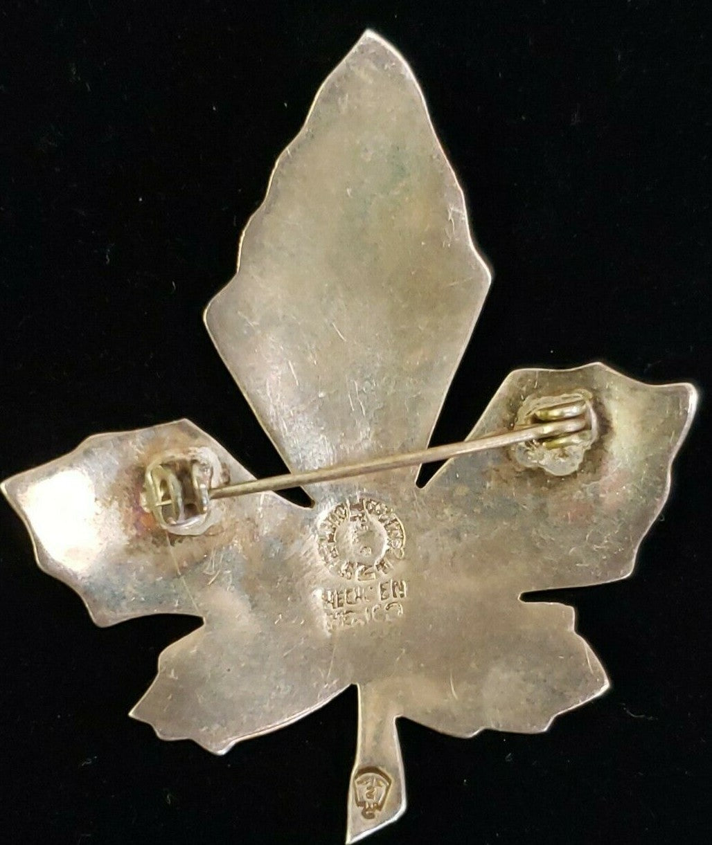 Vintage Signed Jose NS Taxco 925 Sterling Silver Abalone Maple Leaf Brooch