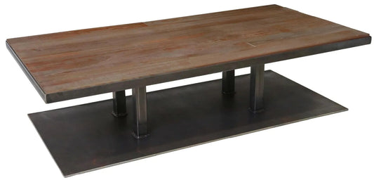 MODERN WOOD PLANK AND BLACK STEEL COFFEE TABLE RESTORATION HARDWARE STYLE