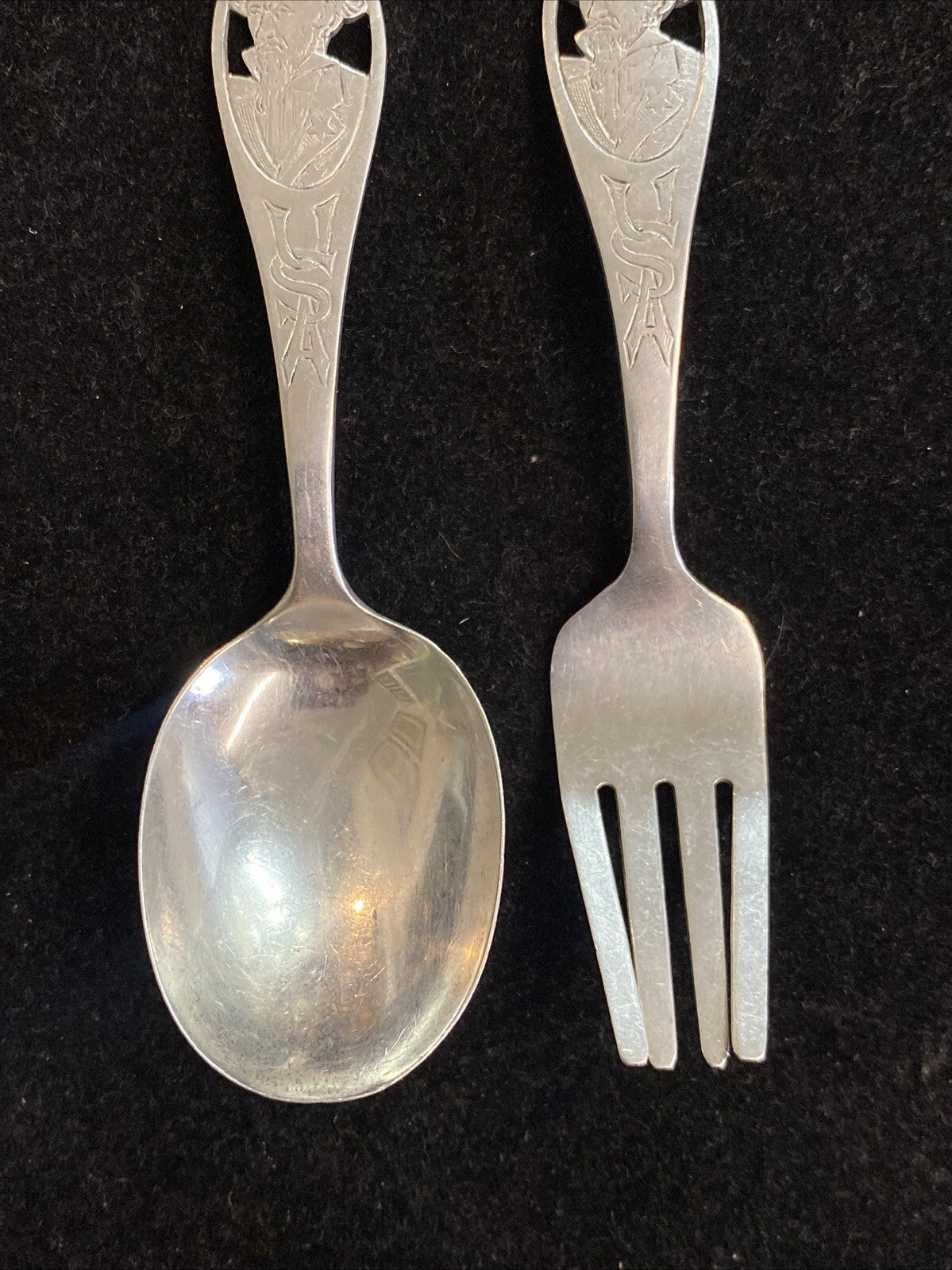 Pair of Baker Manchester Mfg. Co. 4 1/4" USA Baby Spoon & Fork 28.9g