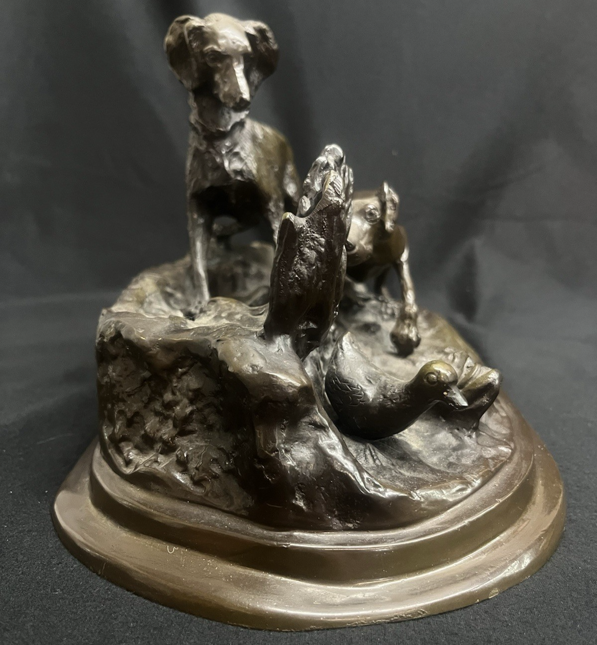 Signed Pierre-Jules PJ Mêne Bronze Hunting Hounds Dogs Duck Sculpture 16" PB10