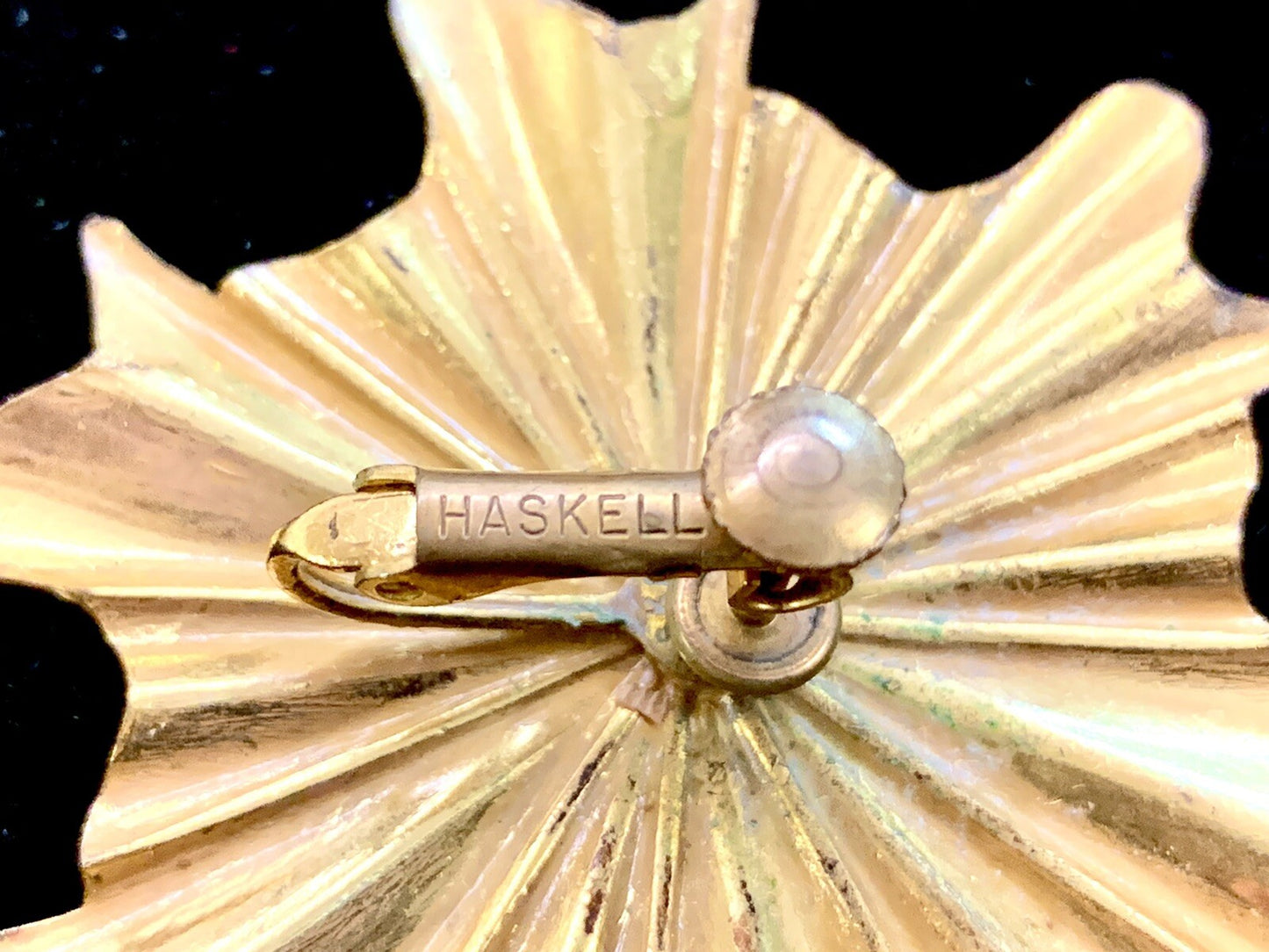 Miriam Haskell Signed Earrings Large 2" Gold Starburst Screw Back Clip MCM 60's