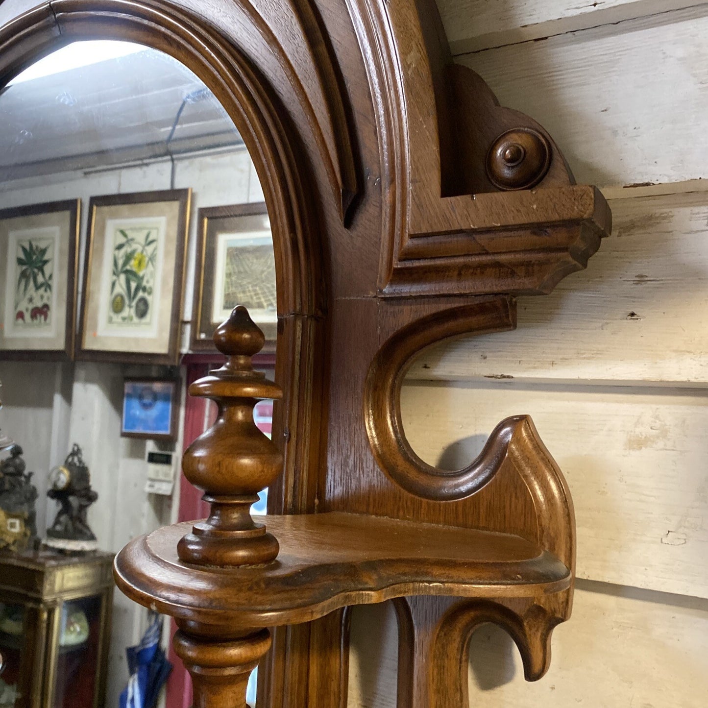 101" Tall Antique American Victorian Walnut Hall Tree Etagere w Mirror & Marble