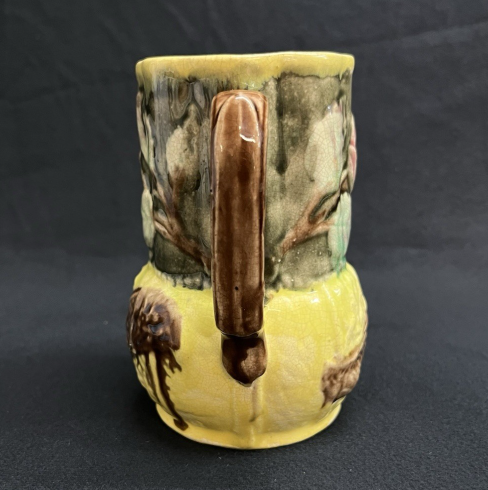 Vintage Majolica Earthenware Wild Rose Small Pitcher  5.5"