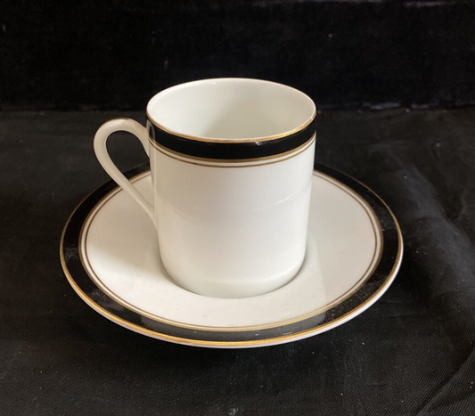Diplomat Black Ceralene Raynaud Limoges Demitasse Cup & Saucer Set BH166A