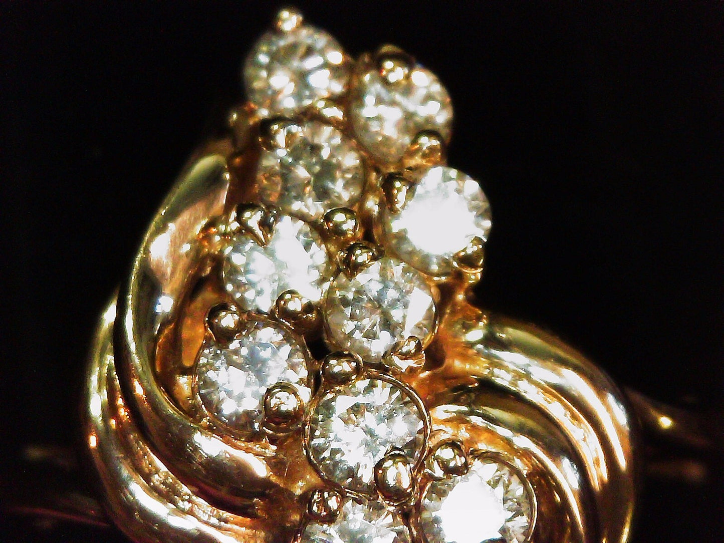 14K Yellow Gold Diamond Cluster Ring, Size 6.25, 3/4 ct TW, 6.2g