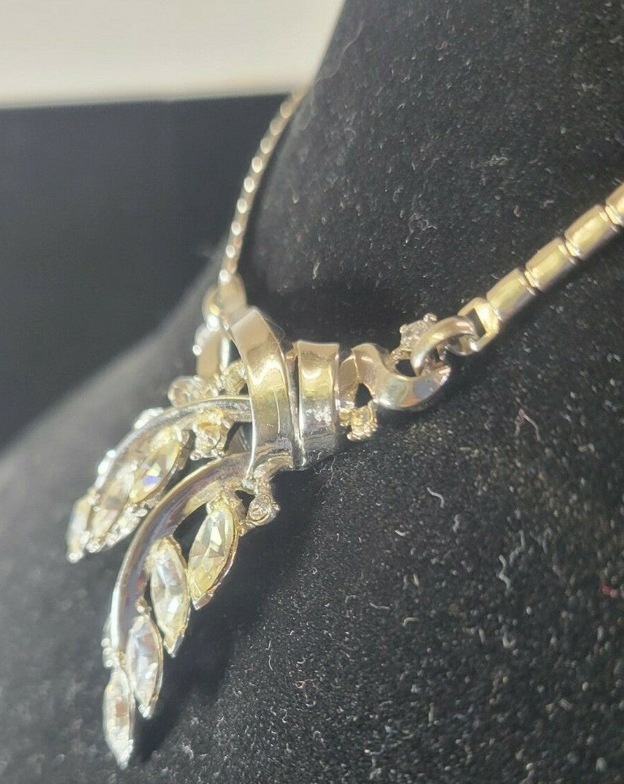 1951 TRIFARI "Spring Fantasy" Necklace 15" Choker Silver w Clear Rhinestones
