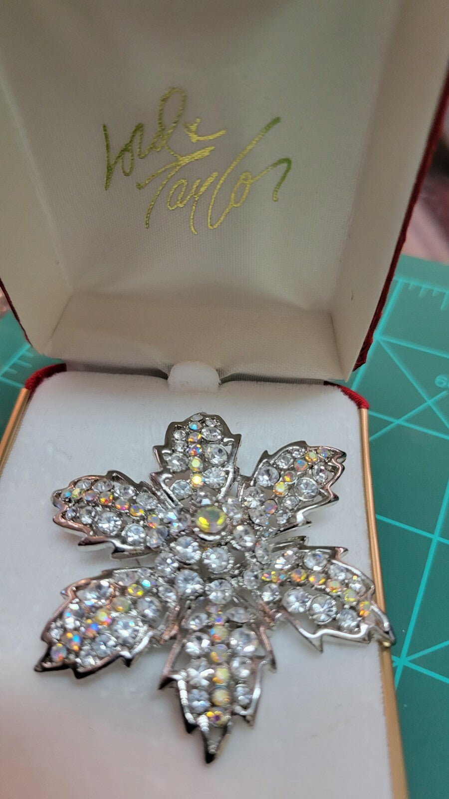 STERLING SILVER 20" CHAIN NECKLACE w Flower Rhinestone  Pendant Brooch Lord & Ta