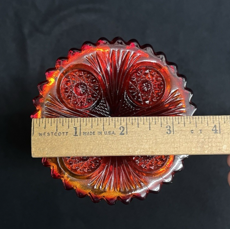 Vintage Imperial Glass Carnival Daisy and Button Sunset Red Bud Vase 8"