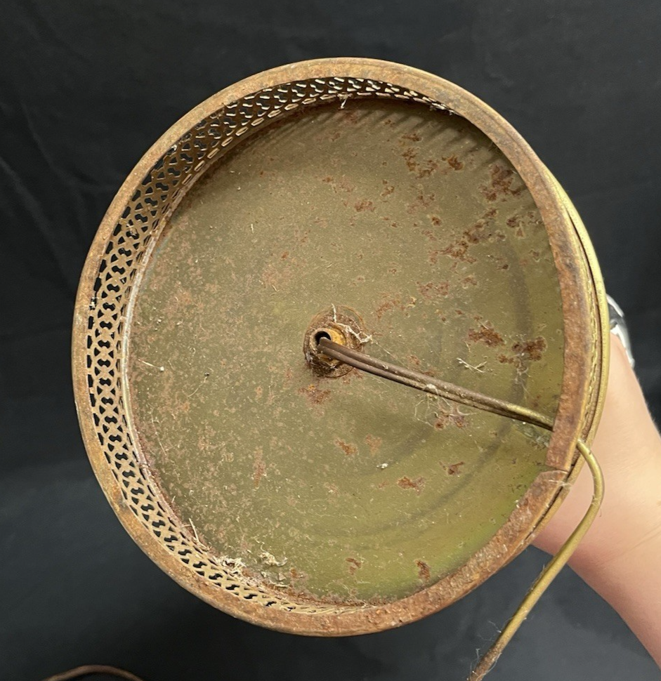 Vintage Capodimonte Porcelain Pierced Black & Gold Floral Lamp w/ Shade 26"