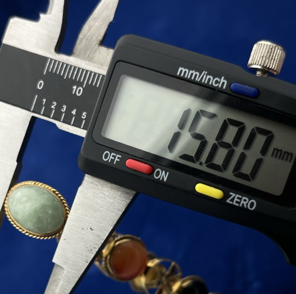 14K Yellow Gold Floral Six Multi Color Oval Cabochon Jade Bracelet 8 in