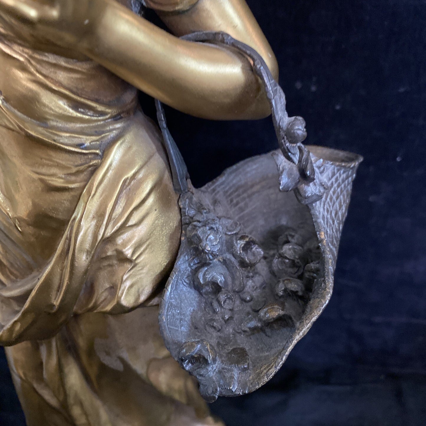 Rose De Mai Gilt Bronze Statue Rose of May Merchant Woman 20 1/4" MH