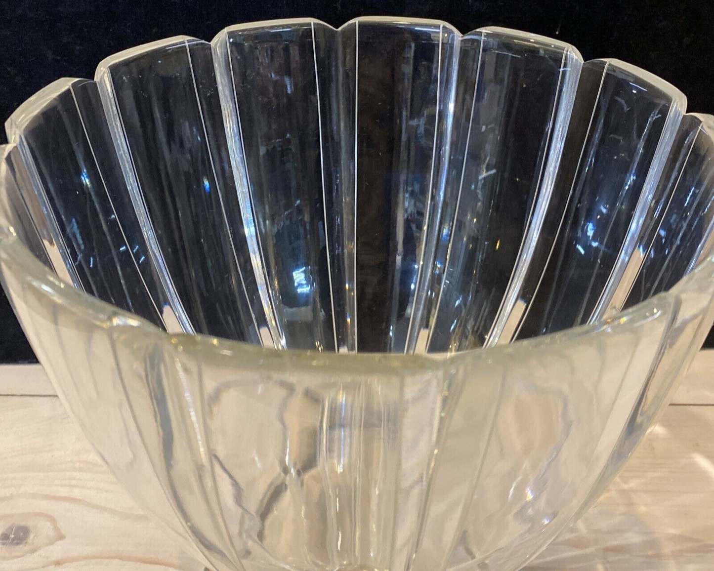 CJR Joseph Riedel Crystal Footed Large Ribbed Vase Bowl Centerpiece