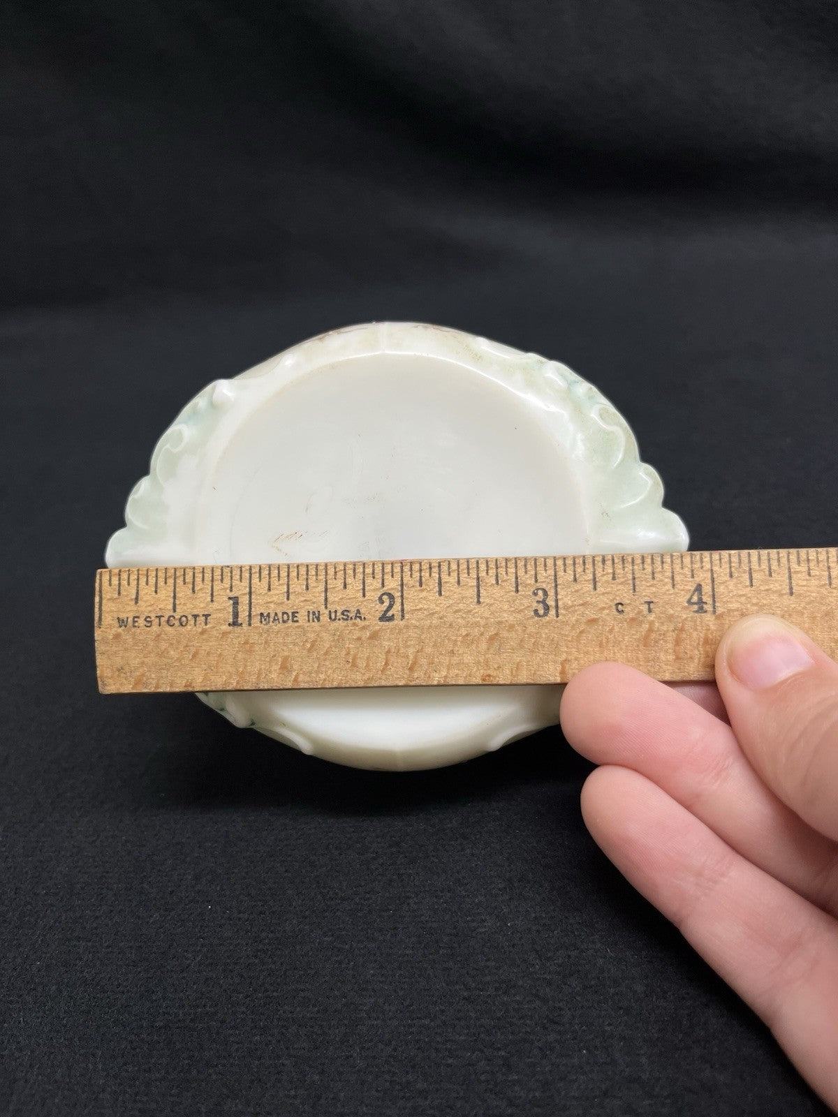 C.F. Monroe Co. Wave Crest Hand Painted Opal Glass Dresser Dish with Lid 4"