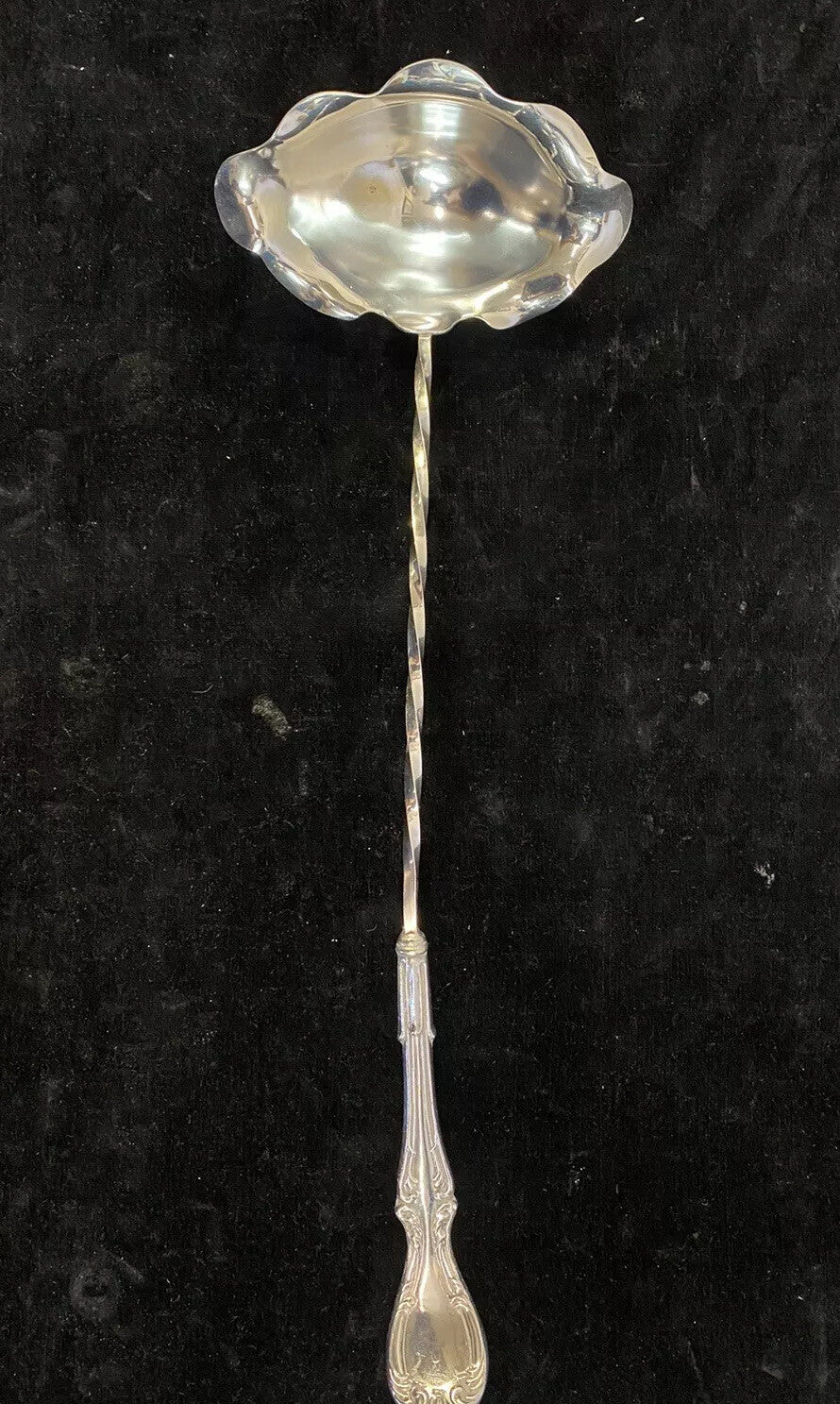 Rare Antique Rococo Twisted Handle Undulating Bowl Silverplated "17" Punch Ladle
