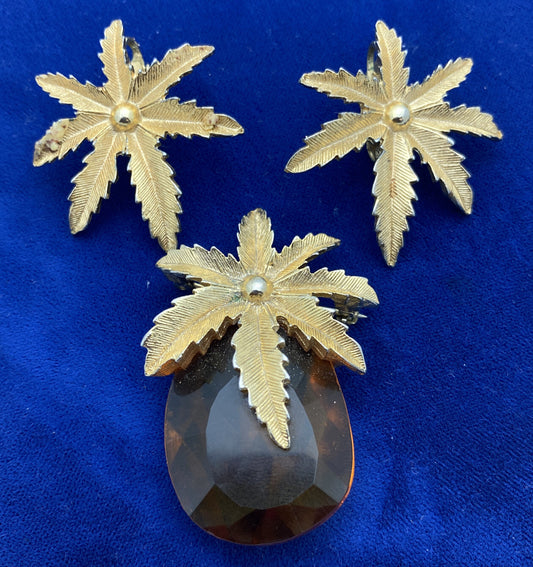 1960's Sarah Coventry "Autumn Haze" Brooch / Pendant & Clip-On Earrings