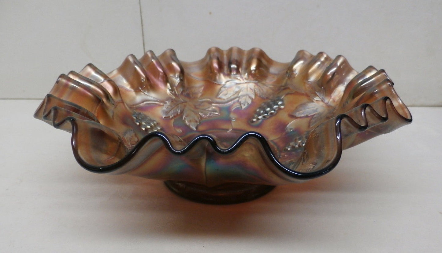 Fenton Amethyst 1907 "Vintage" Grape and Leaves Carnival Glass Bowl 8 1/2"