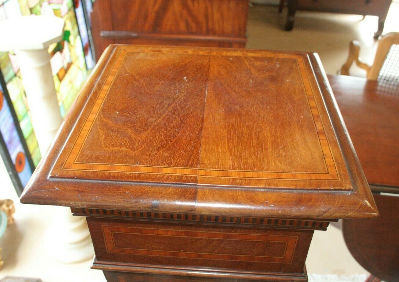 Antique Walnut French Pedestal Display Inlaid H 47" x 13.5" Square Top